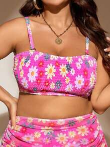 SHEIN Swim Curve Top bikini con estampado floral Smocked