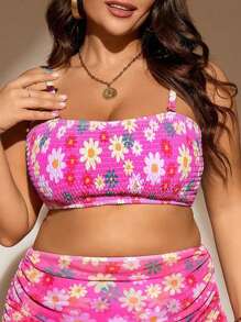 SHEIN Swim Curve Top bikini con estampado floral Smocked
