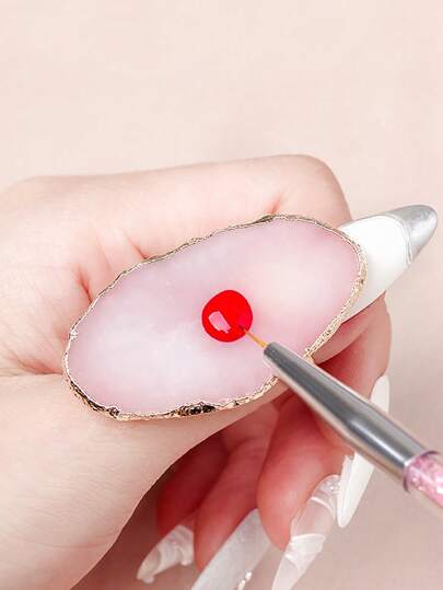 Tiny Oval-Shaped Golden Edge Resin Stone Ring Palette, 1pc Wearable Nail Color Palette Ring For Nail-Art Brushes,Nail Supplies,Nail Tools,Nail Art Tools,Back To School,Nails,Nail Tools For Press On Nails