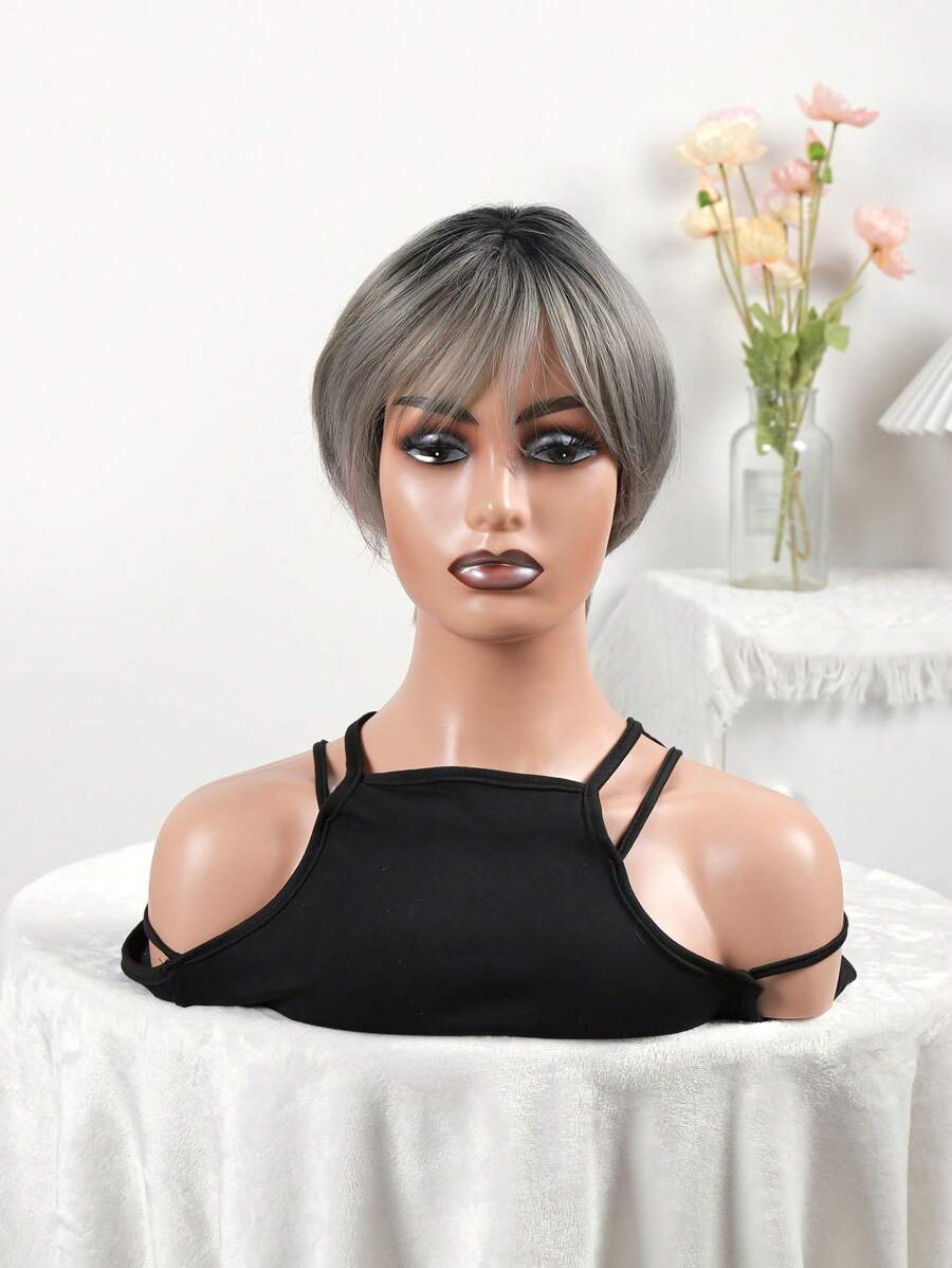NEWLOOK Short Hair Wigs Grey Color Synthetic Short Pixie Cut Wig 8 Inch Short Wigs For Women - Grey - View 1