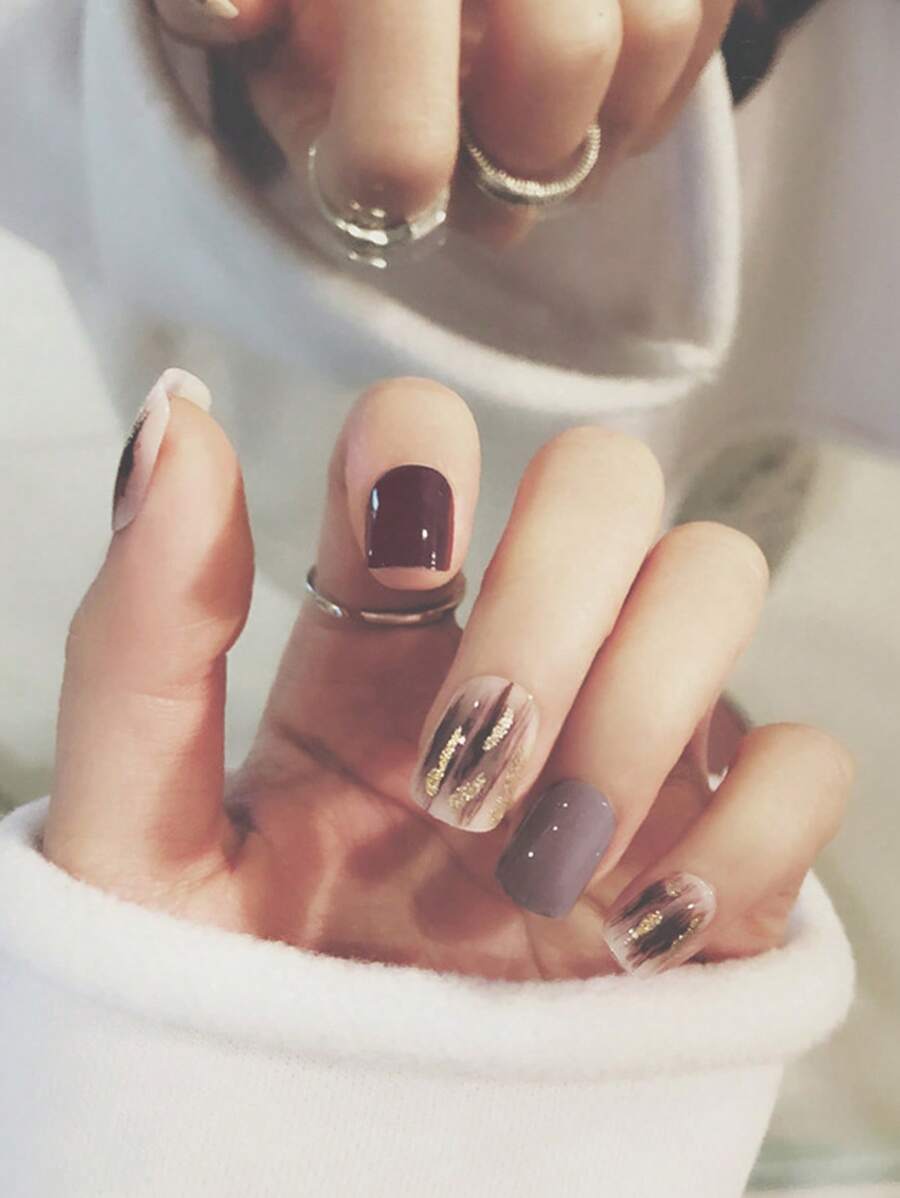 YTJ Nâng cấp ngay vẻ ngoài của bạn với 24 chiếc Bộ móng tay giả vuông ngắn lấp lánh chi tiết tinh tế - Nhiều màu - Xem 1