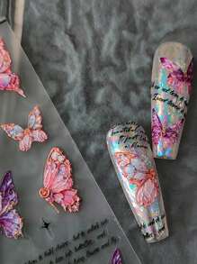 1張蝴蝶字母美甲貼紙，自粘式壓花亞克力美甲貼紙，DIY - 彩色 - 查看 3