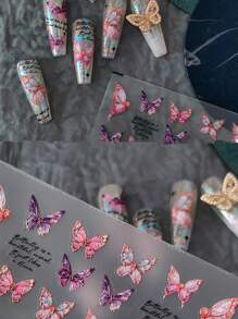 1張蝴蝶字母美甲貼紙，自粘式壓花亞克力美甲貼紙，DIY - 彩色 - 查看 5
