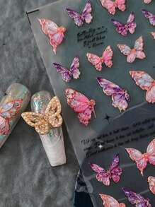 1張蝴蝶字母美甲貼紙，自粘式壓花亞克力美甲貼紙，DIY - 彩色 - 查看 6