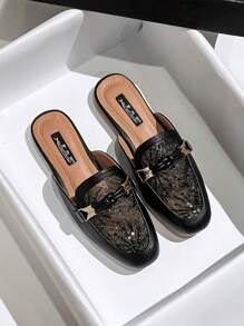 Mengshangli 女士时尚穆勒一脚蹬平底鞋，露背乐福穆勒鞋 - 黑色 - 查看 3