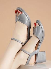 踝帶粗跟優雅涼鞋 - 淺灰色 - 查看 4