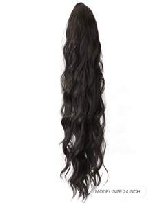 條帶辮馬尾插片延長24英寸黑色水波自然波浪夾式髮延伸柔軟自然外觀防熱纖維合成髮片，適用於女性 - Black-brown - 查看 2