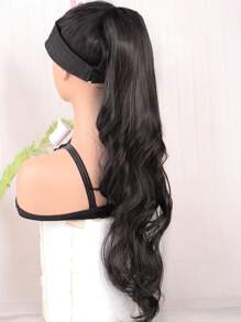 條帶辮馬尾插片延長24英寸黑色水波自然波浪夾式髮延伸柔軟自然外觀防熱纖維合成髮片，適用於女性 - Black-brown - 查看 3