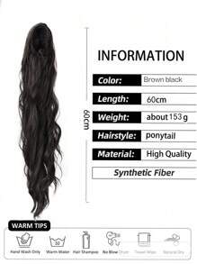 條帶辮馬尾插片延長24英寸黑色水波自然波浪夾式髮延伸柔軟自然外觀防熱纖維合成髮片，適用於女性 - Black-brown - 查看 4