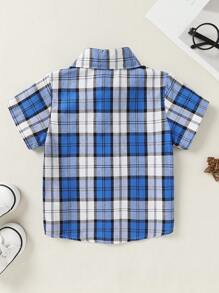 男嬰們夏季休閒柔軟和舒服格紋前紐扣襯衫帶補丁口袋 - 彩色 - 查看 2