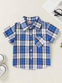 男嬰們夏季休閒柔軟和舒服格紋前紐扣襯衫帶補丁口袋 - 彩色 - 查看 7