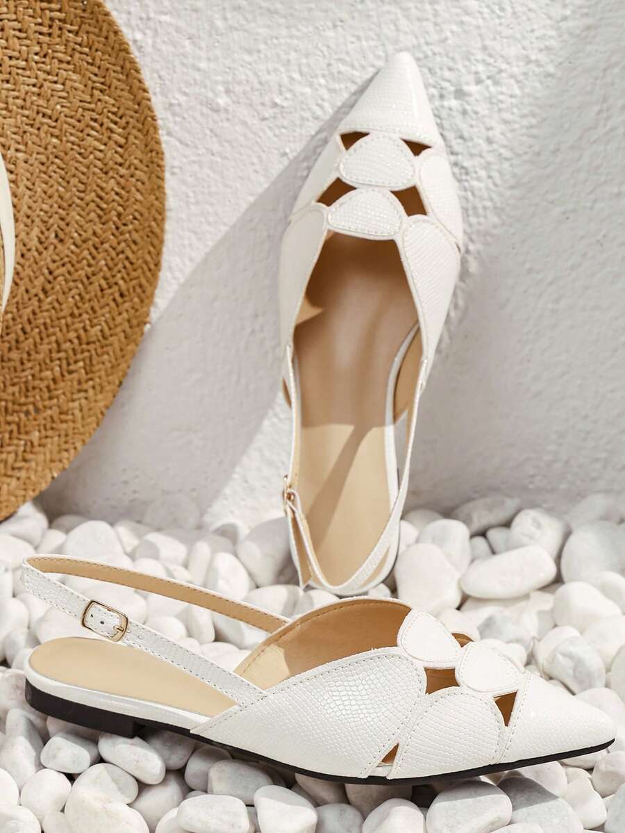 女士白色尖頭平底一腳蹬派對晚上樂福鞋 - 白色 - 查看 1