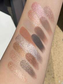 15-Color Eyeshadow Palette, Semi-Matte & Shimmery Finish Eyeshadow Tray Long-Lasting Eye Shadow With Mirror - Xám - Xem 3