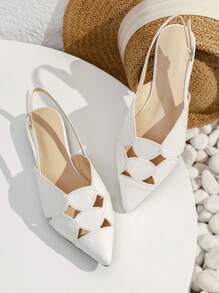 女士白色尖頭平底一腳蹬派對晚上樂福鞋 - 白色 - 查看 2