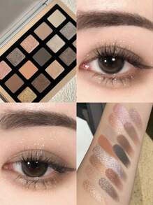 15-Color Eyeshadow Palette, Semi-Matte & Shimmery Finish Eyeshadow Tray Long-Lasting Eye Shadow With Mirror - Xám - Xem 4