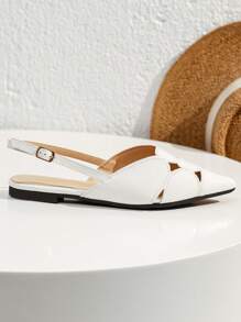 女士白色尖頭平底一腳蹬派對晚上樂福鞋 - 白色 - 查看 3