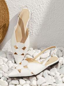 女士白色尖頭平底一腳蹬派對晚上樂福鞋 - 白色 - 查看 5