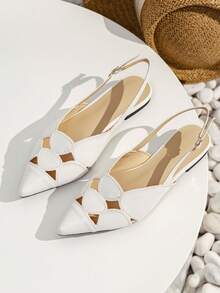 女士白色尖頭平底一腳蹬派對晚上樂福鞋 - 白色 - 查看 6