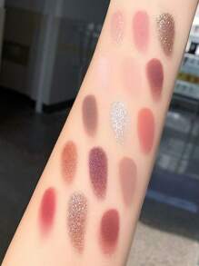 15-Color Eyeshadow Palette, Matte Shimmer Long-Lasting Eye Shadow With Mirror Eyeshadow Tray Eye Shadow - 粉色 - 查看 3