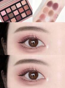 15-Color Eyeshadow Palette, Matte Shimmer Long-Lasting Eye Shadow With Mirror Eyeshadow Tray Eye Shadow - 粉色 - 查看 4