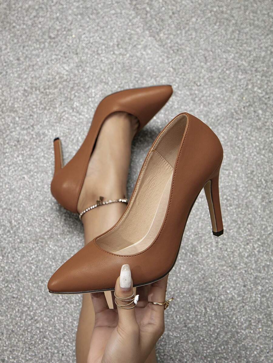 Elegant Pointed Toe High Heels - Brown - View 1