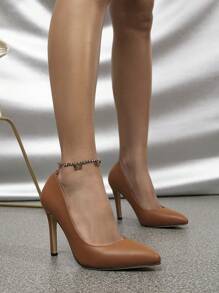 Elegant Pointed Toe High Heels - Brown - View 2