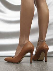 Elegant Pointed Toe High Heels - Brown - View 3