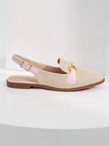 女士們撞色金屬裝飾平底鞋,女士粉色平底單鞋 - 粉色 - 查看 3