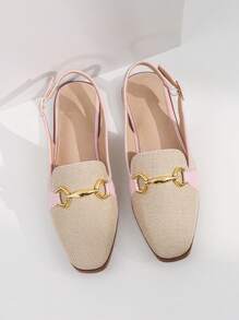 女士們撞色金屬裝飾平底鞋,女士粉色平底單鞋 - 粉色 - 查看 4