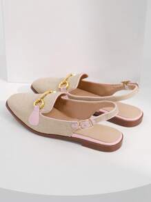 女士們撞色金屬裝飾平底鞋,女士粉色平底單鞋 - 粉色 - 查看 5