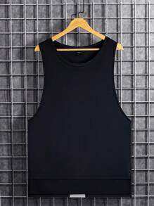 Manfinity LEGND 男式字母图案撞色拼接高低下摆篮球运动衫背心 - 黑色 - 查看 2