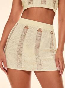 SHEIN BAE Váy len nữ Bị tách màu trơn Gợi cảm - Màu be - Xem 1