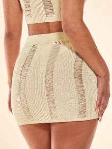 SHEIN BAE Váy len nữ Bị tách màu trơn Gợi cảm - Màu be - Xem 2