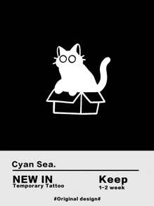 1張貓樣式紋身貼紙 - 黑色 - 查看 2