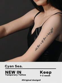 1張標語圖案紋身貼紙 - 黑色 - 查看 1