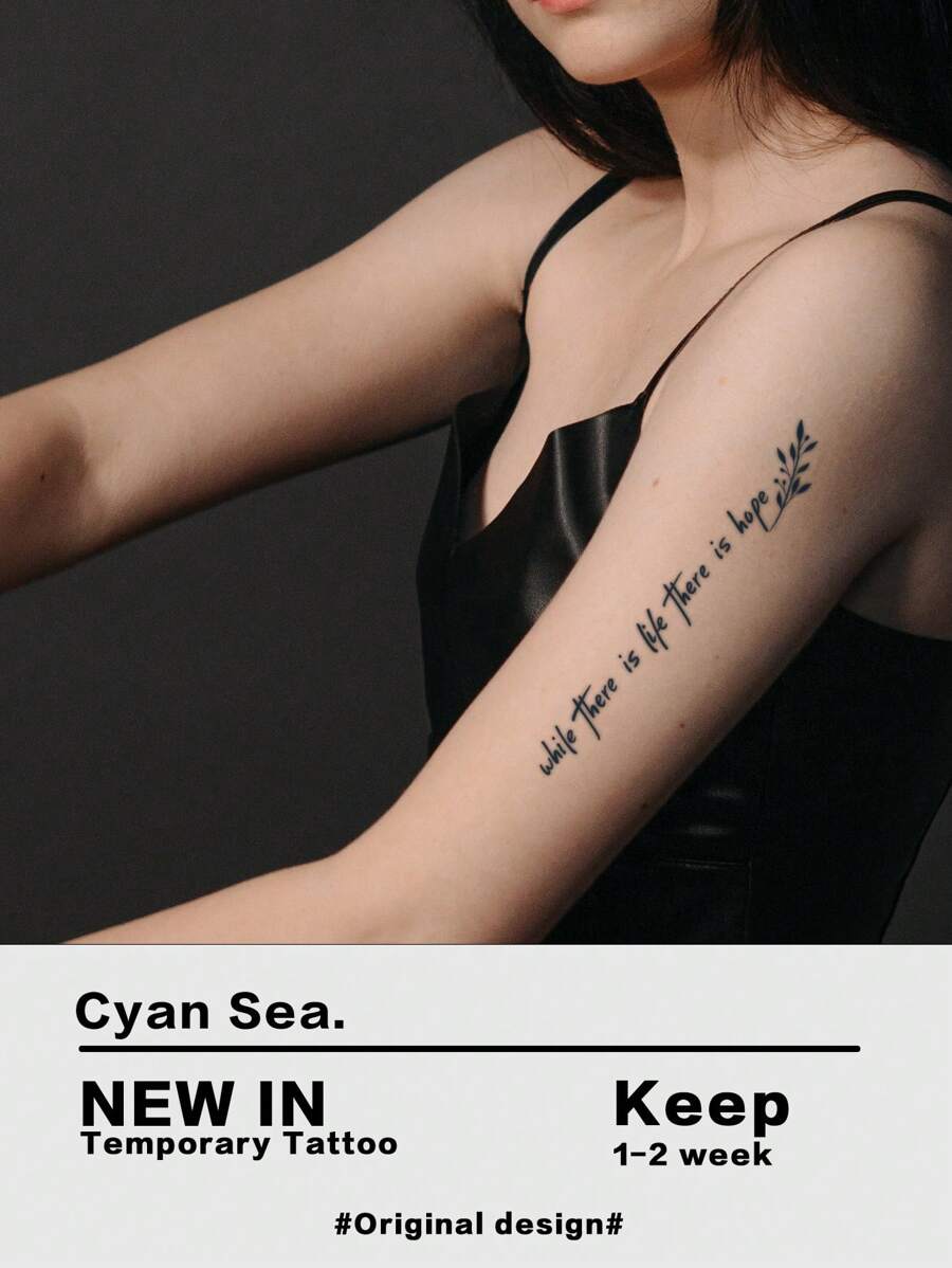 1張標語圖案紋身貼紙 - 黑色 - 查看 1