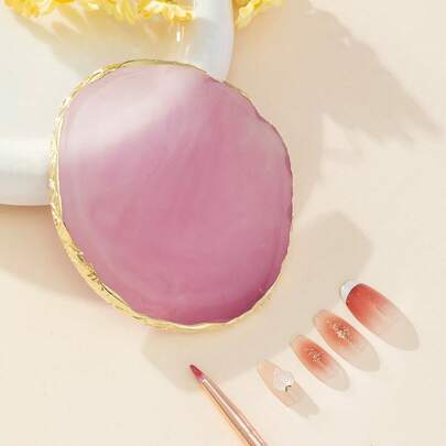 1pc Golden Edge Resin Nail Art Palettes Pink Nail Polish Watercolor Pigment Color Mixing Holder,Nail Supplies,Nail Tools,Nail Art Tools,Back To School,Nails,Nail Tools For Press On Nails