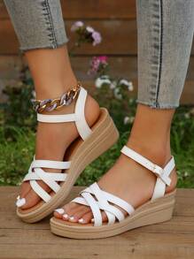 Mujer Sandalias cuña tacón plataforma - Blanco - Ver 1