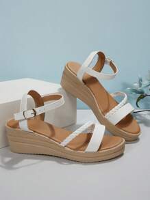 Sandalias De Plataforma Con Cuña Para Mujer, Blancas - Blanco - Ver 4