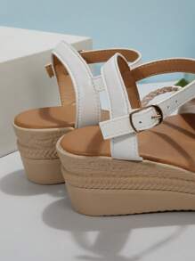 Sandalias De Plataforma Con Cuña Para Mujer, Blancas - Blanco - Ver 7