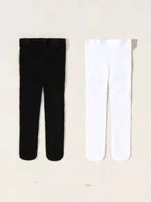 2雙女嬰愛心圖案鏤空褲襪適用於日常生活 - 黑與白 - 查看 2