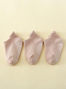 3pairs Baby Solid Anti-slip Socks For Daily Life - Pink - View 1