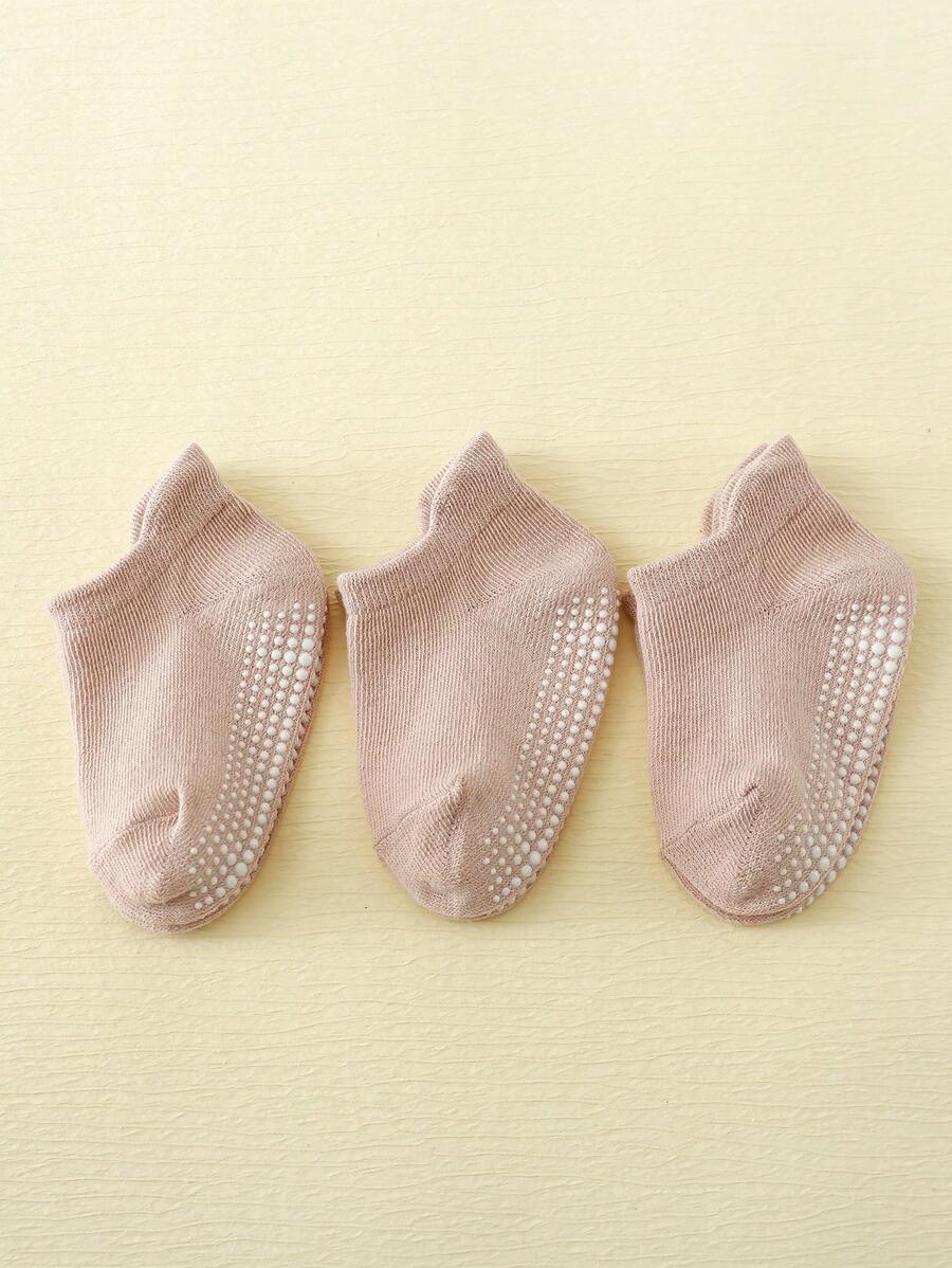 3pairs Baby Solid Anti-slip Socks For Daily Life - Pink - View 1