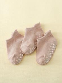 3pairs Baby Solid Anti-slip Socks For Daily Life - Pink - View 3
