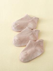 3pairs Baby Solid Anti-slip Socks For Daily Life - Pink - View 4