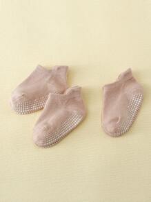 3pairs Baby Solid Anti-slip Socks For Daily Life - Pink - View 5