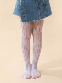 đôi bé gái quần tất có họa tiết sọc rỗng cho cuộc sống hàng ngày - trắng - Xem 1