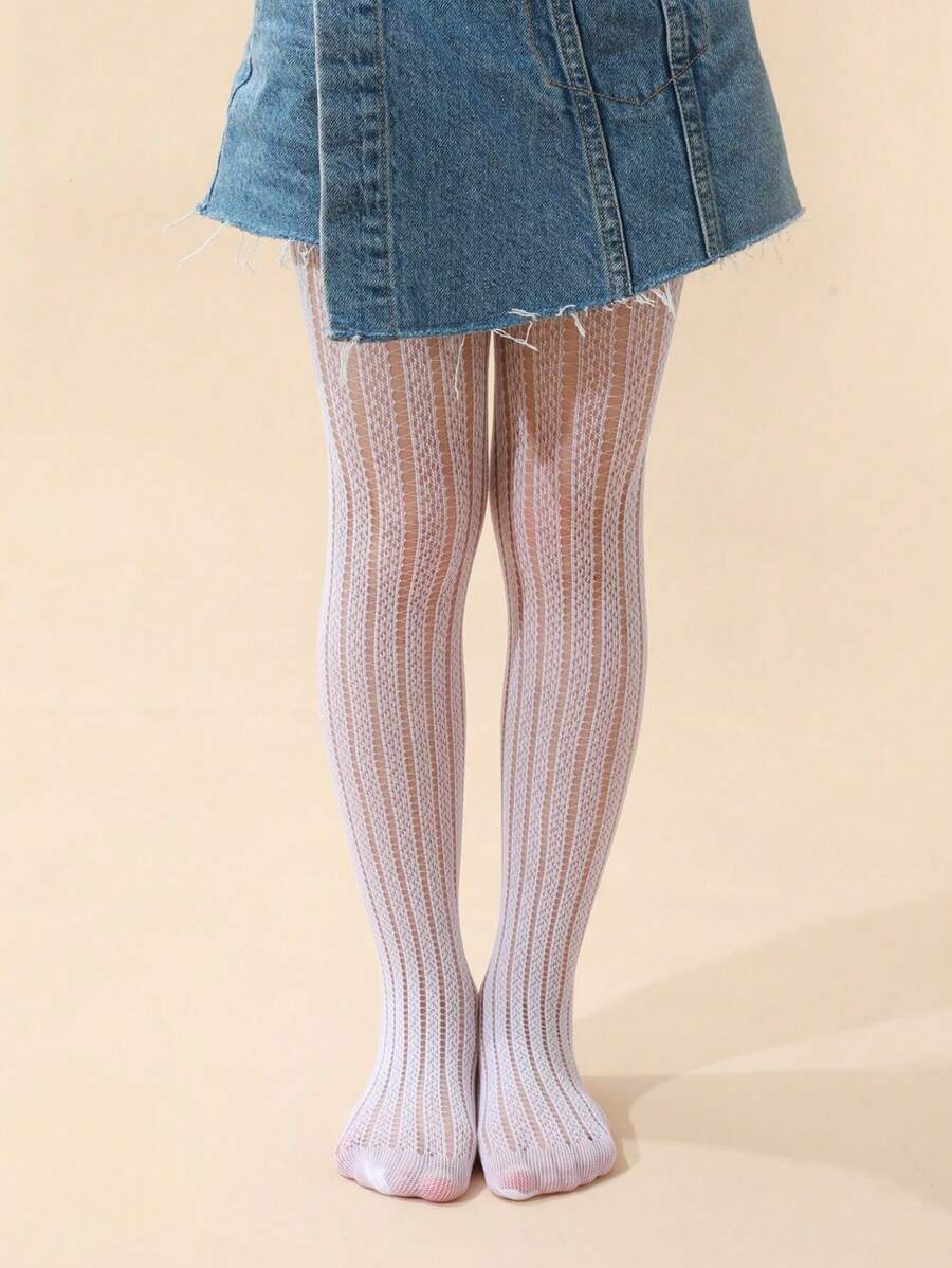 đôi bé gái quần tất có họa tiết sọc rỗng cho cuộc sống hàng ngày - trắng - Xem 1