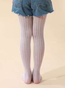 đôi bé gái quần tất có họa tiết sọc rỗng cho cuộc sống hàng ngày - trắng - Xem 2