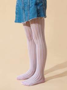 đôi bé gái quần tất có họa tiết sọc rỗng cho cuộc sống hàng ngày - trắng - Xem 5